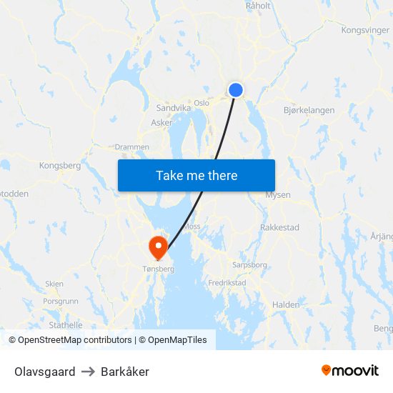 Olavsgaard to Barkåker map