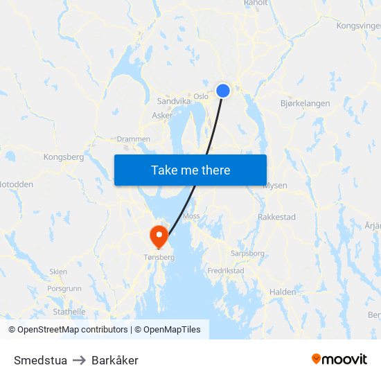 Smedstua to Barkåker map