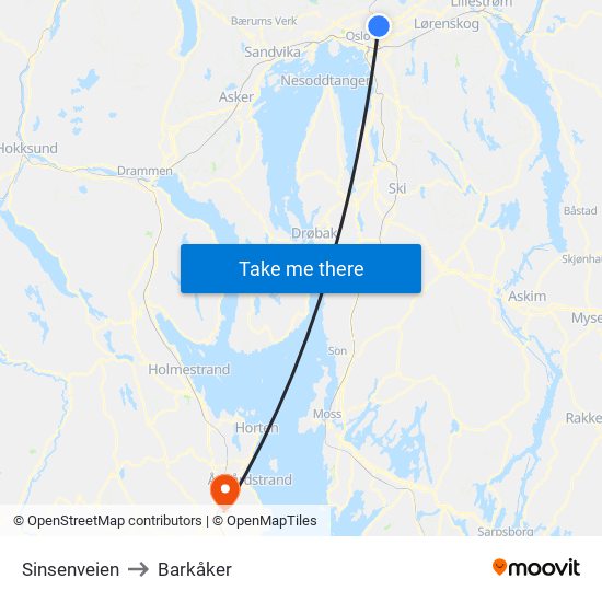 Sinsenveien to Barkåker map