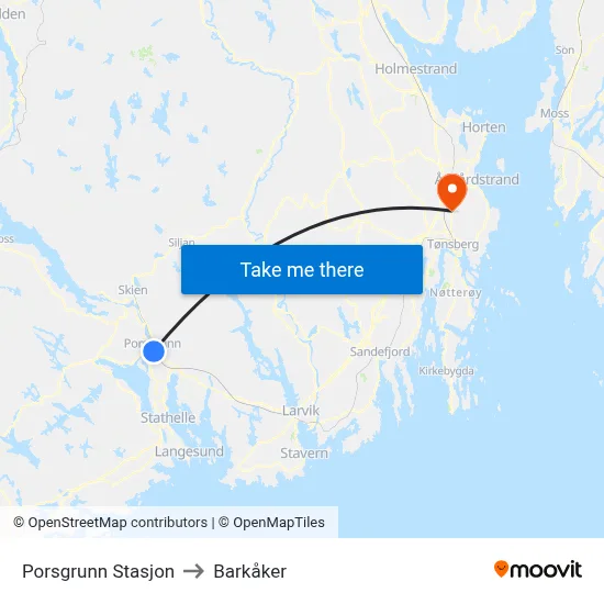 Porsgrunn Stasjon to Barkåker map