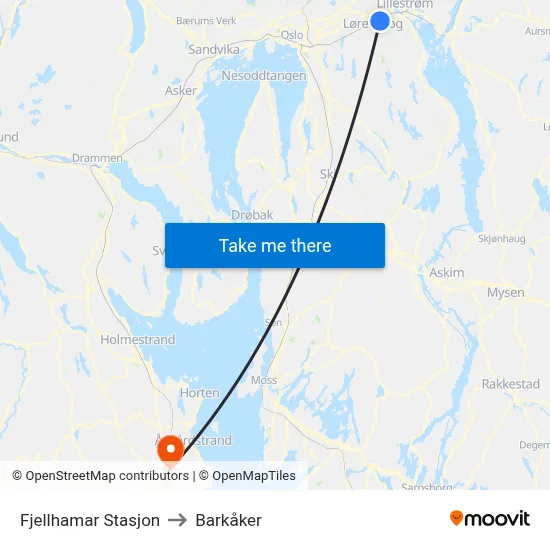 Fjellhamar Stasjon to Barkåker map
