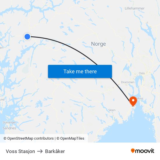 Voss Stasjon to Barkåker map