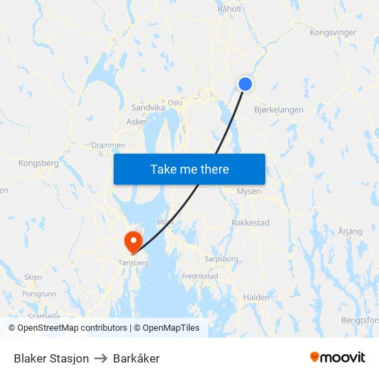 Blaker Stasjon to Barkåker map