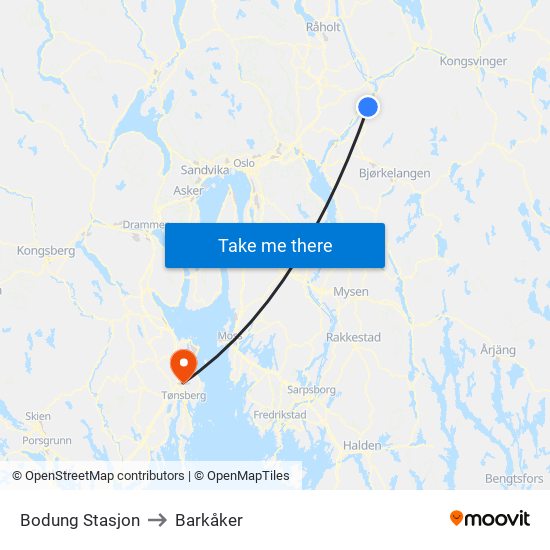 Bodung Stasjon to Barkåker map