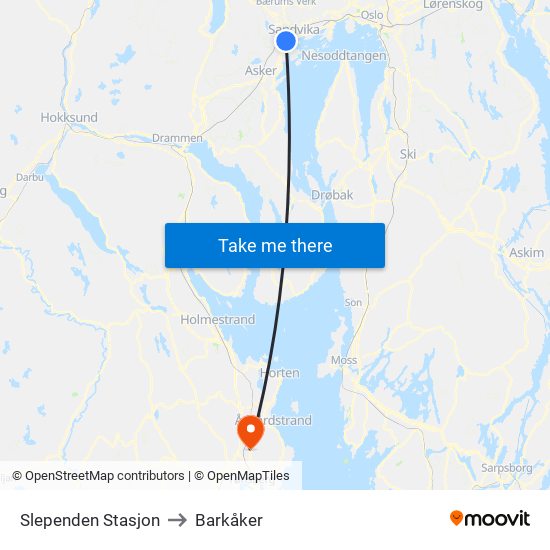 Slependen Stasjon to Barkåker map