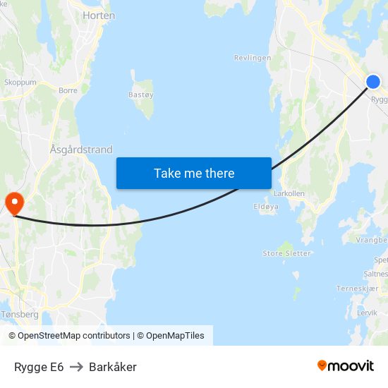 Rygge E6 to Barkåker map