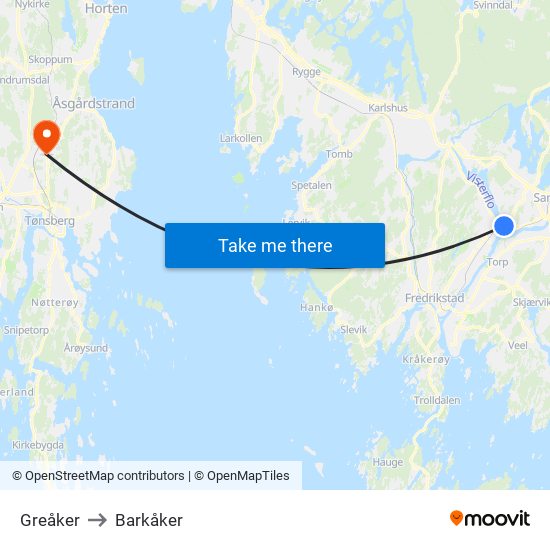 Greåker to Barkåker map