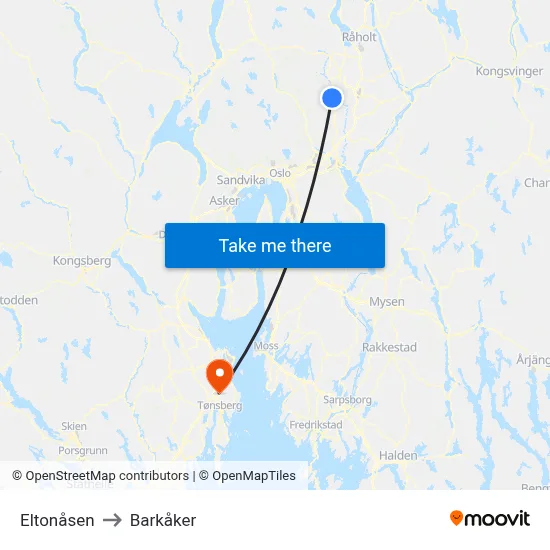 Eltonåsen to Barkåker map