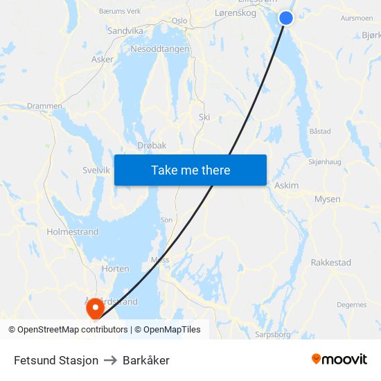 Fetsund Stasjon to Barkåker map