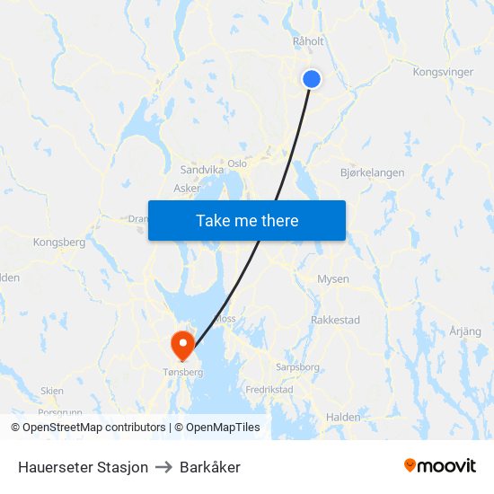 Hauerseter Stasjon to Barkåker map