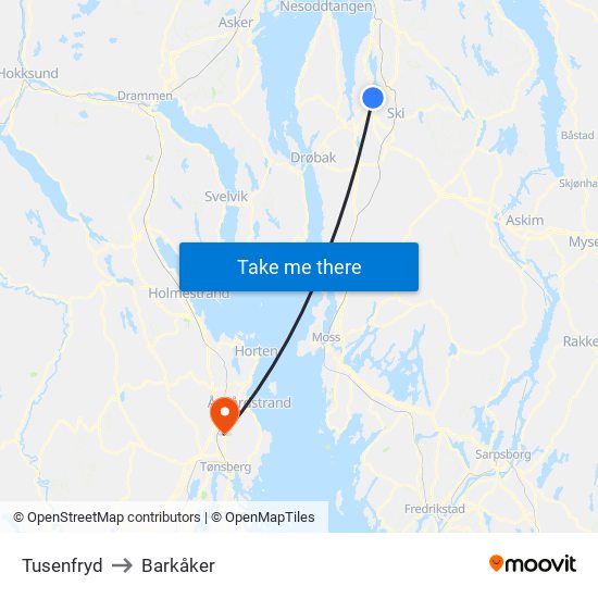 Tusenfryd to Barkåker map
