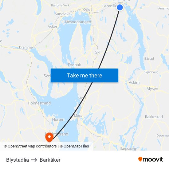 Blystadlia to Barkåker map