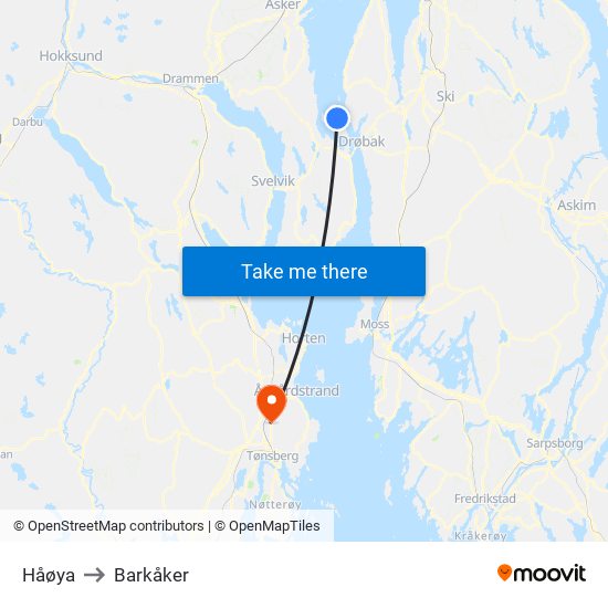 Håøya to Barkåker map