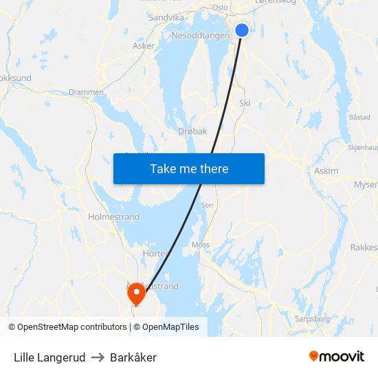 Lille Langerud to Barkåker map