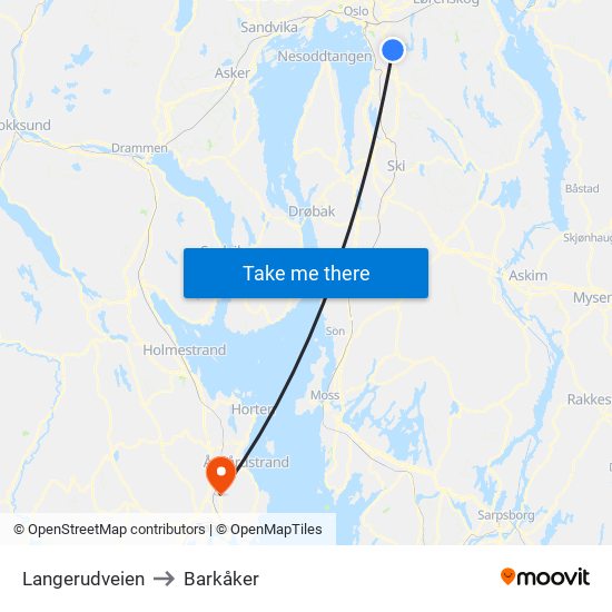 Langerudveien to Barkåker map