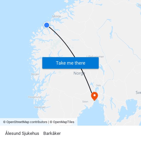 Ålesund Sjukehus to Barkåker map