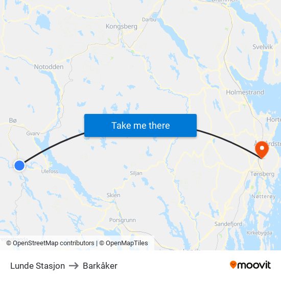 Lunde Stasjon to Barkåker map