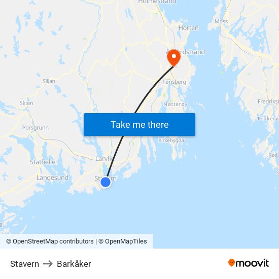 Stavern to Barkåker map