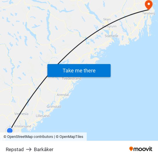 Repstad to Barkåker map