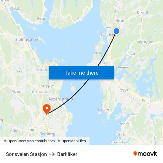 Sonsveien Stasjon to Barkåker map