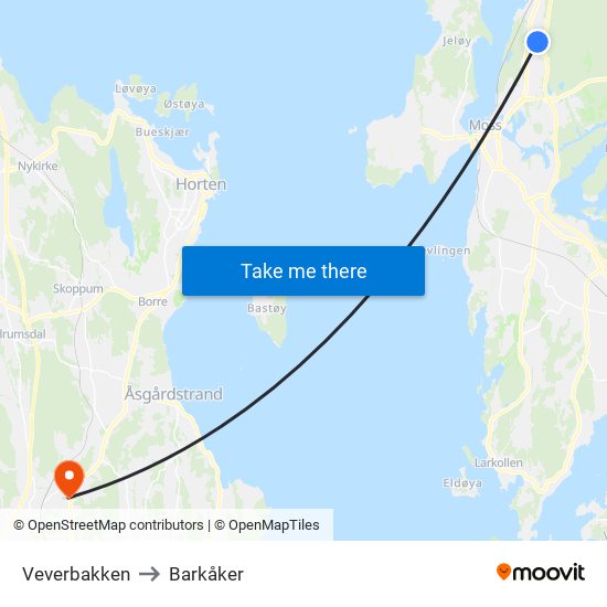 Veverbakken to Barkåker map