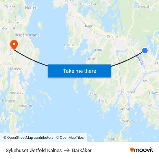 Sykehuset Østfold Kalnes to Barkåker map