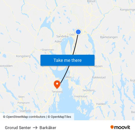 Grorud Senter to Barkåker map