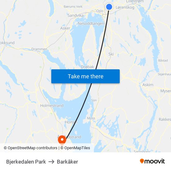 Bjerkedalen Park to Barkåker map