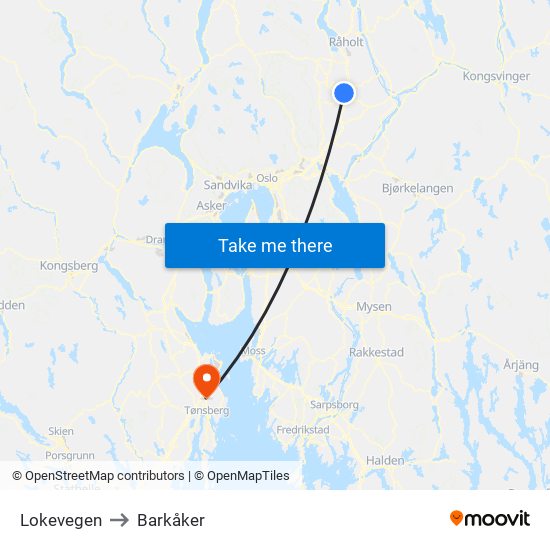 Lokevegen to Barkåker map