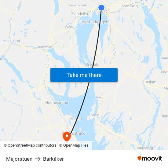 Majorstuen to Barkåker map