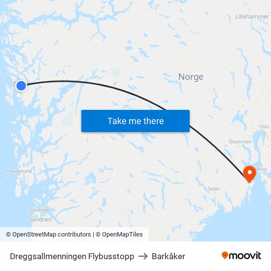 Dreggsallmenningen Flybusstopp to Barkåker map