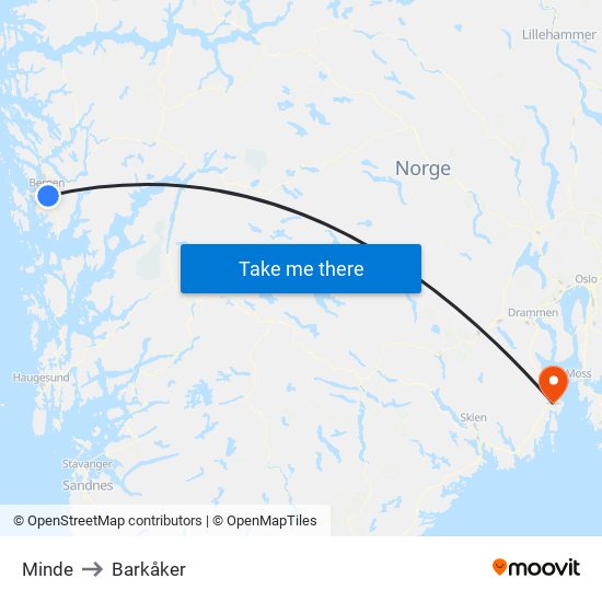 Minde to Barkåker map