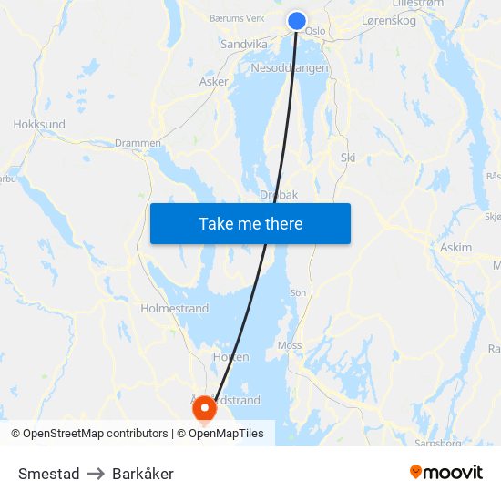Smestad to Barkåker map