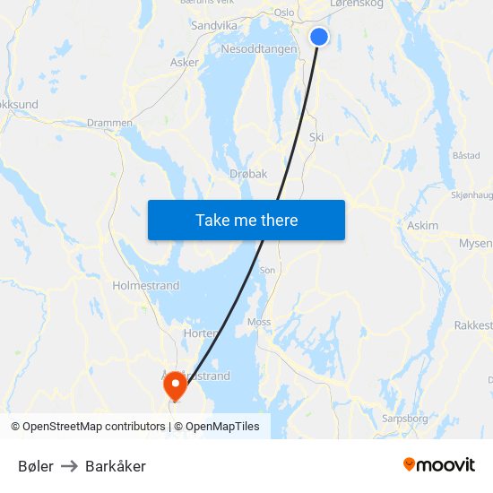 Bøler to Barkåker map