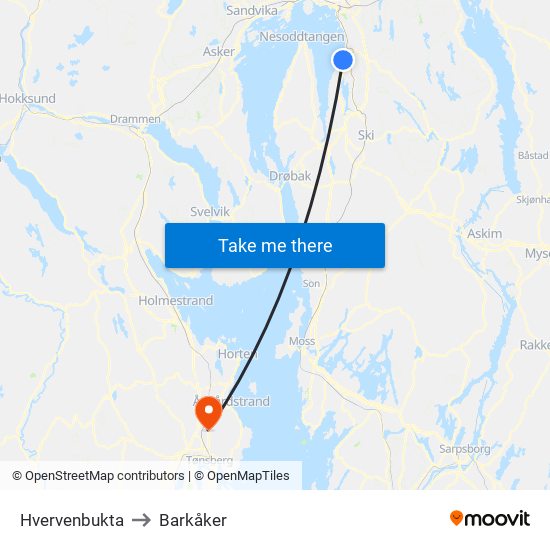 Hvervenbukta to Barkåker map