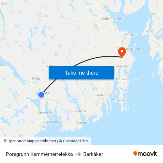 Porsgrunn Kammerherreløkka to Barkåker map