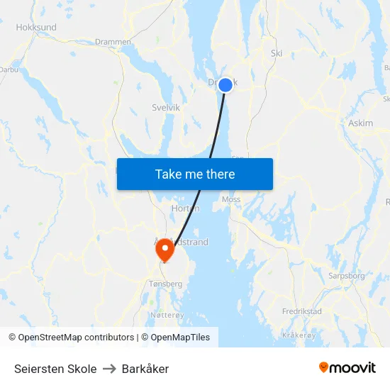 Seiersten Skole to Barkåker map