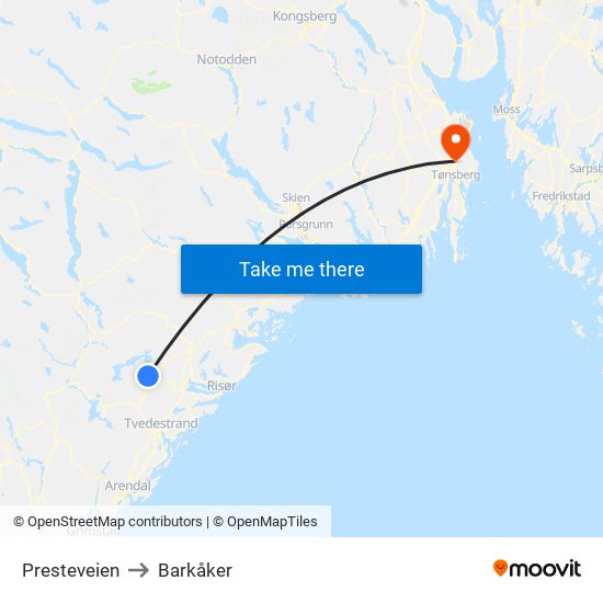 Presteveien to Barkåker map