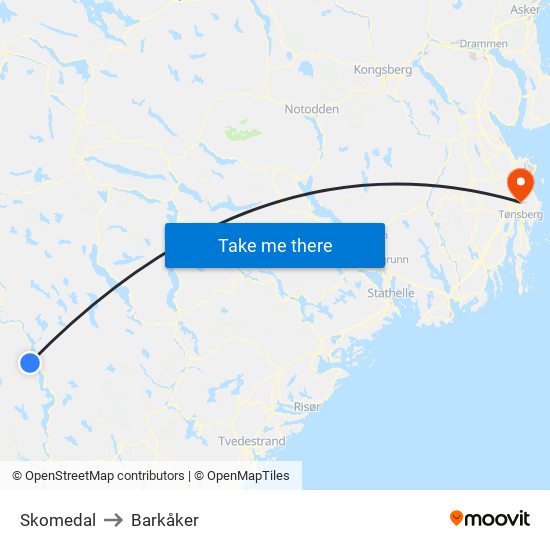 Skomedal to Barkåker map