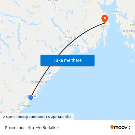 Strømsbusletta to Barkåker map