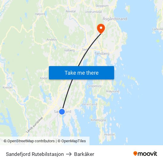 Sandefjord Rutebilstasjon to Barkåker map