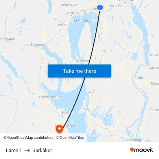 Løren T to Barkåker map