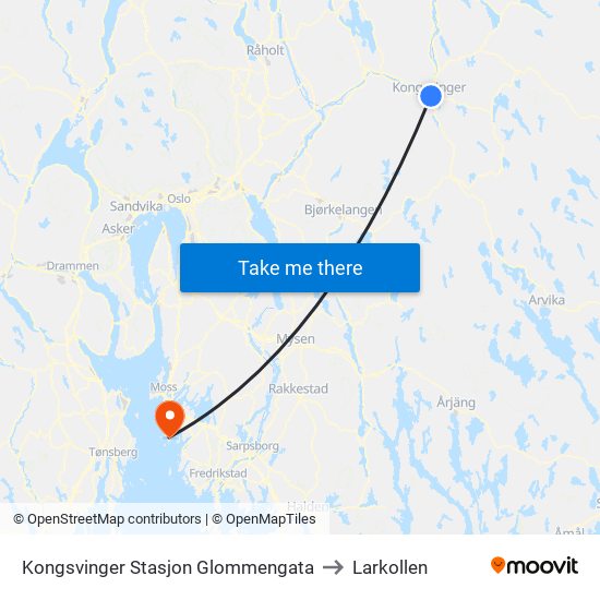 Kongsvinger Stasjon Glommengata to Larkollen map