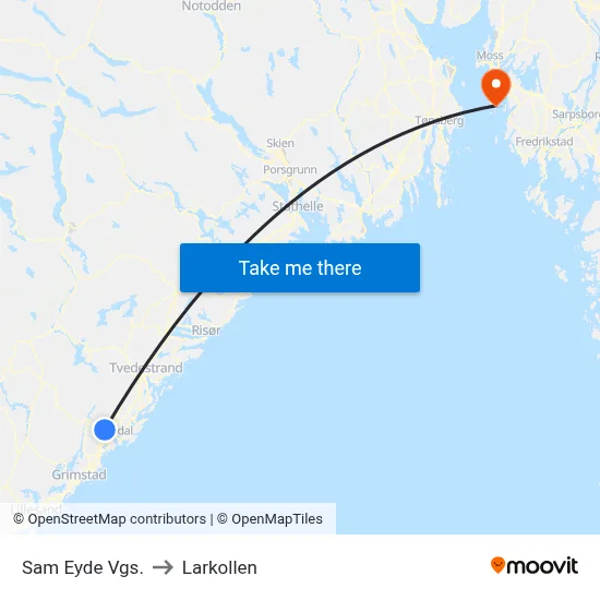 Sam Eyde Vgs. to Larkollen map