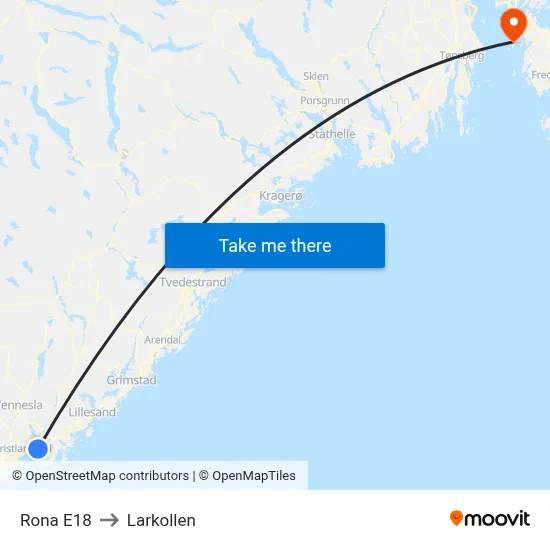 Rona E18 to Larkollen map