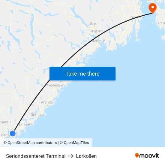 Sørlandssenteret Terminal to Larkollen map
