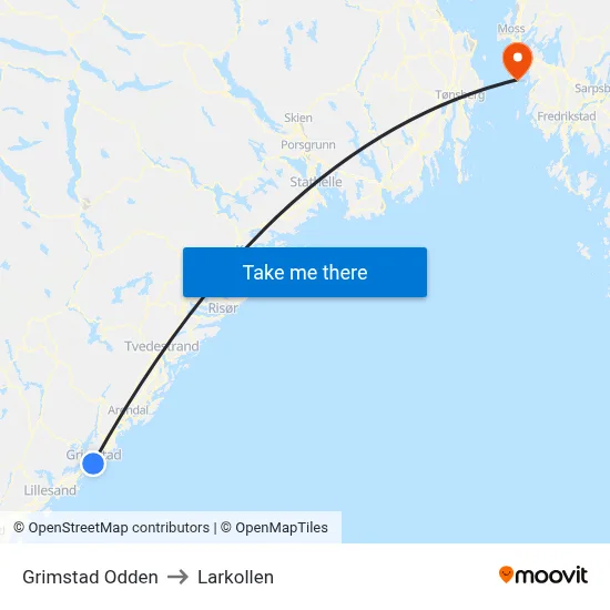 Grimstad Odden to Larkollen map