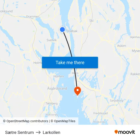 Sætre Sentrum to Larkollen map