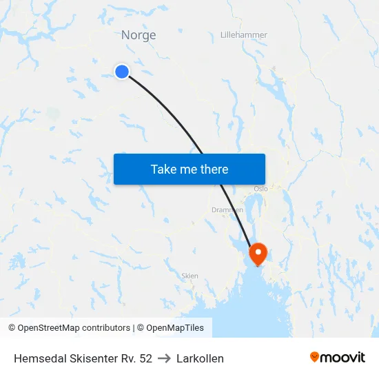 Hemsedal Skisenter Rv. 52 to Larkollen map