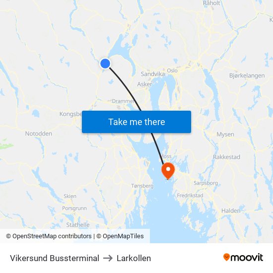 Vikersund Bussterminal to Larkollen map